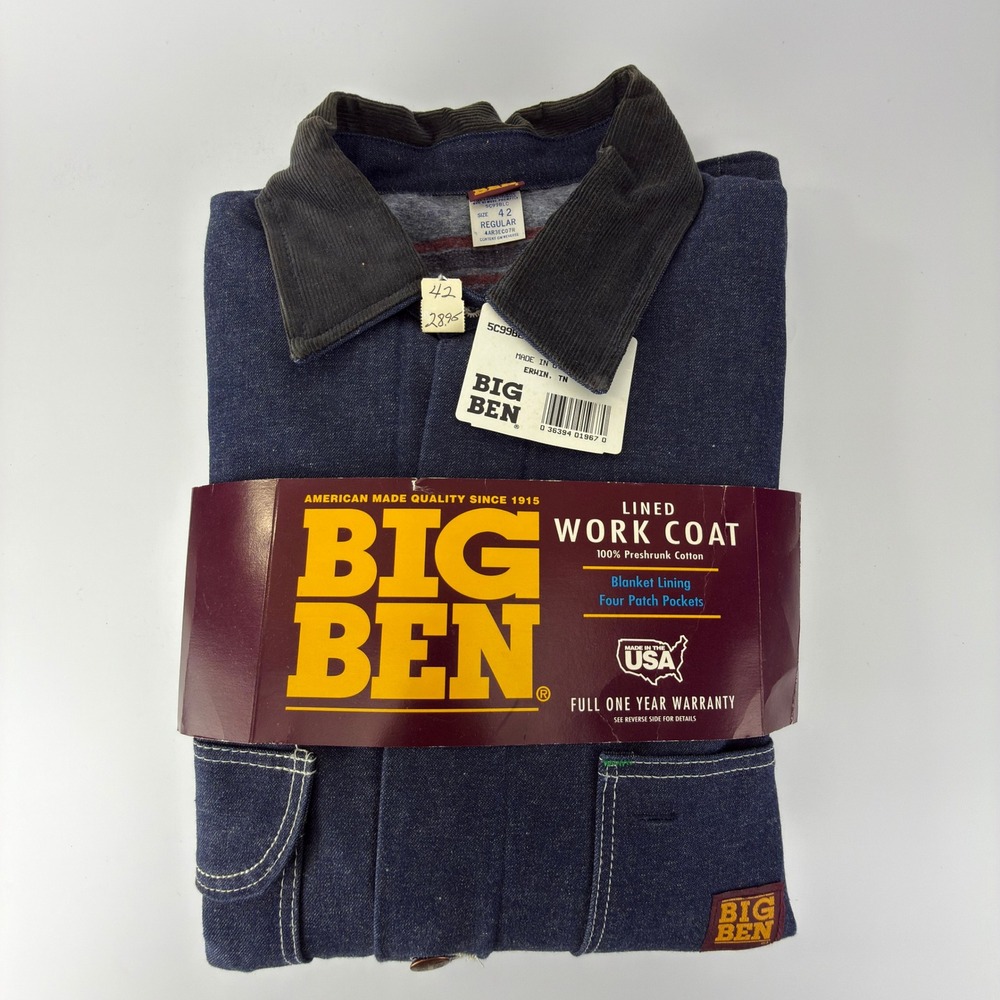 Big Ben Vintage Denim Chore Coat Blanket Lined Blue Mens 42 Large NWT NOS